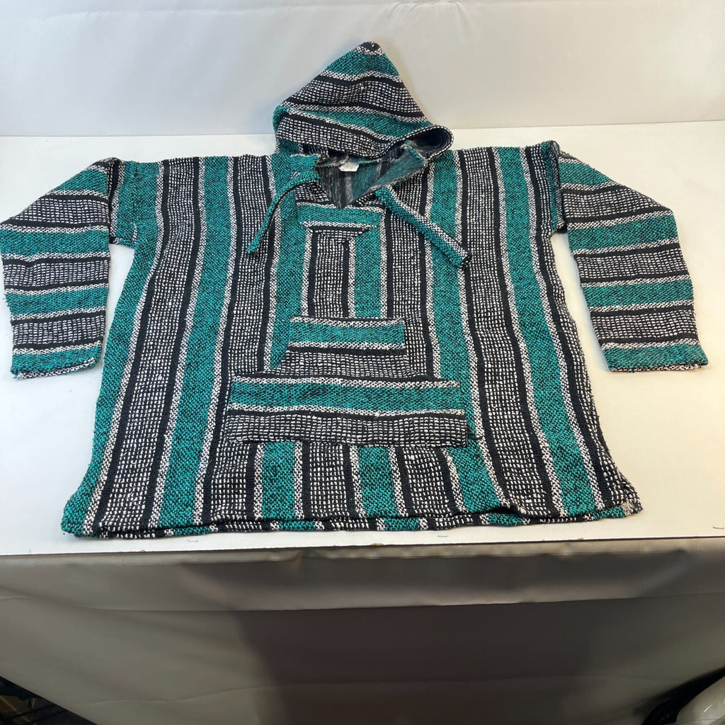 Vel Mex Genuine Mexican Baja Hoodie Pullover Hippie Boho Festival Green size 2XL