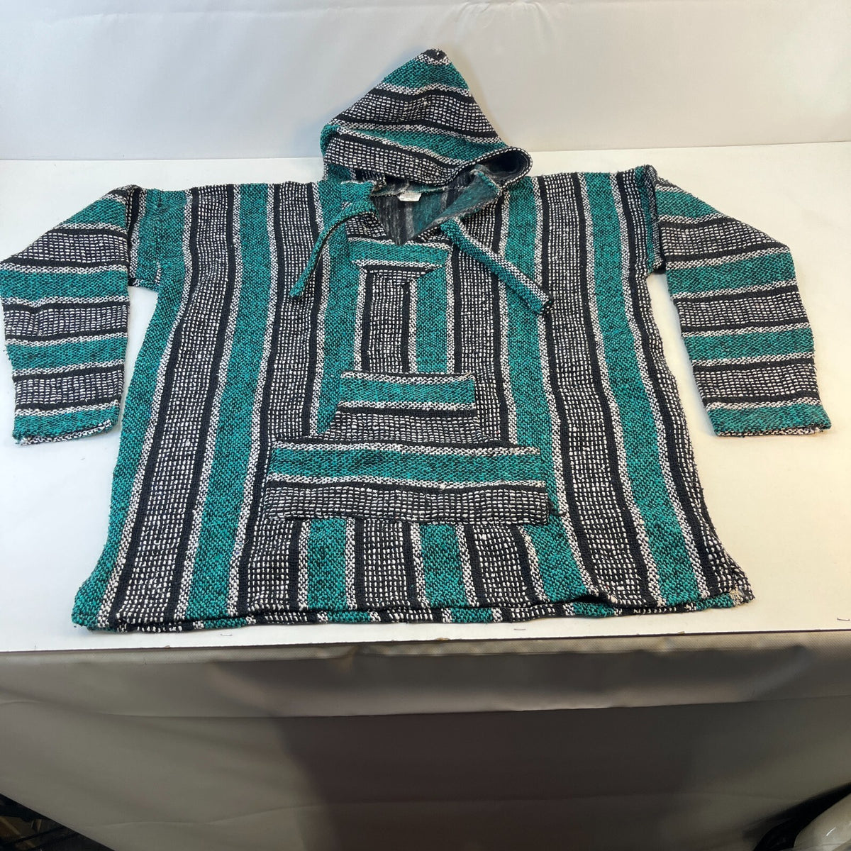 Vel Mex Genuine Mexican Baja Hoodie Pullover Hippie Boho Festival Green size 2XL