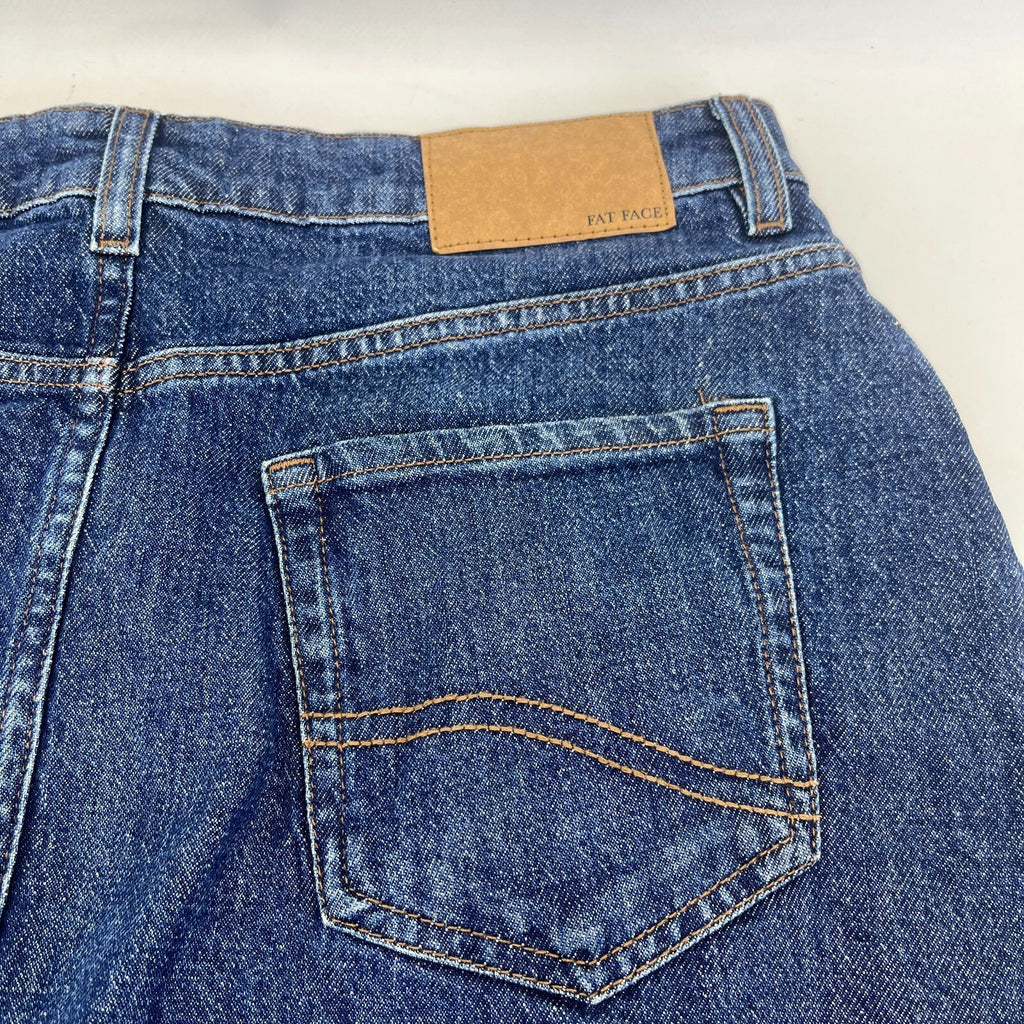 Fat Face Weston Denim Midi Skirt Cotton Festival UK 12 Dark Blue with Hem Fray