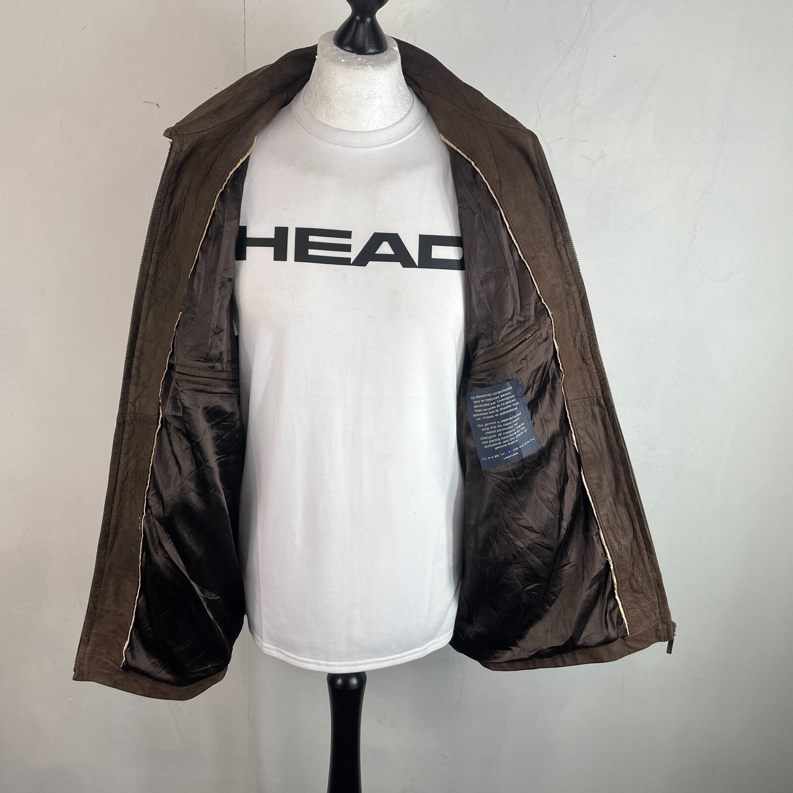 Chevignon Brown Soft Leather Jacket Men's size Large Mid Length