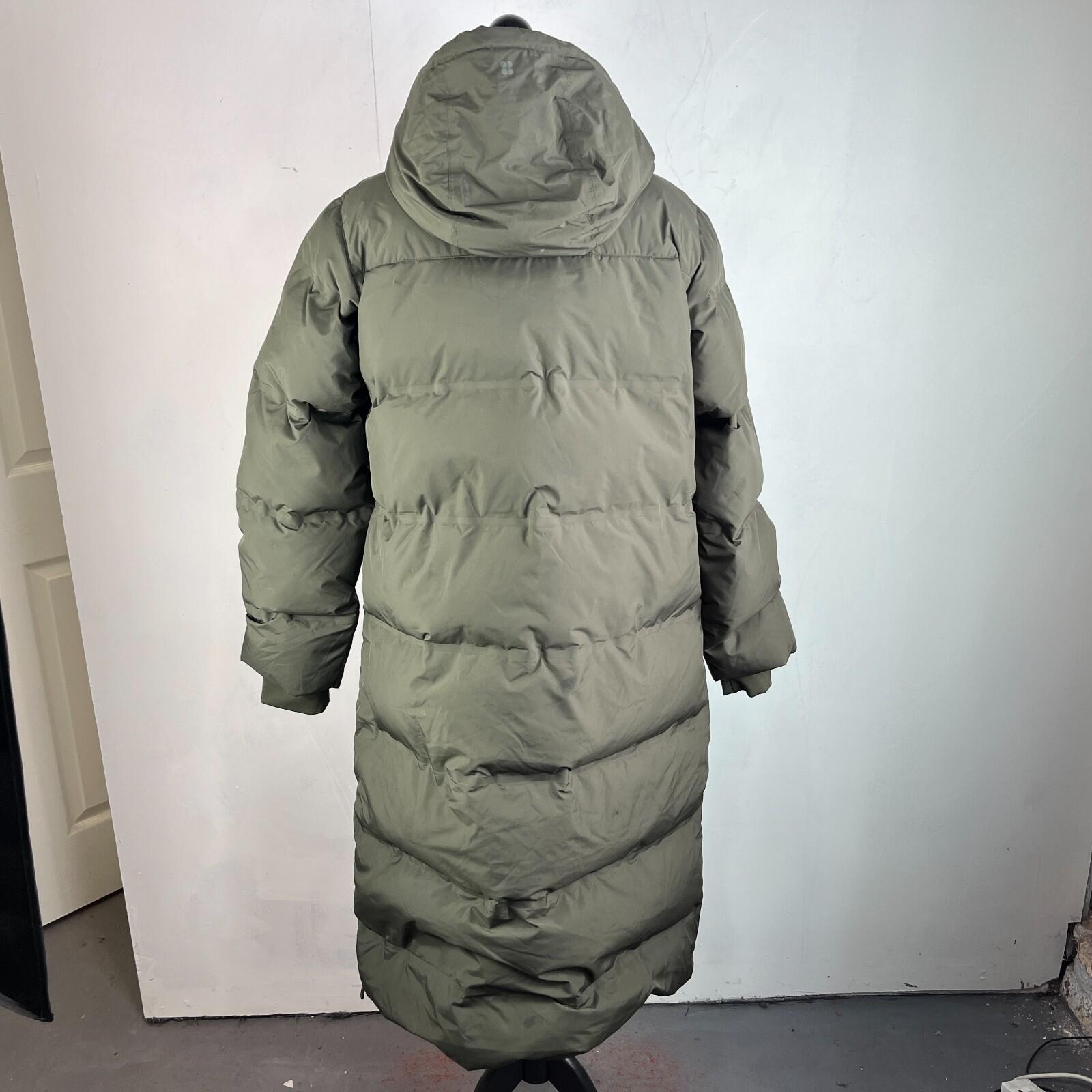 Sweaty Betty Nimbus Mid Waterproof Down Puffer Coat Hooded Large/14 Olive Green
