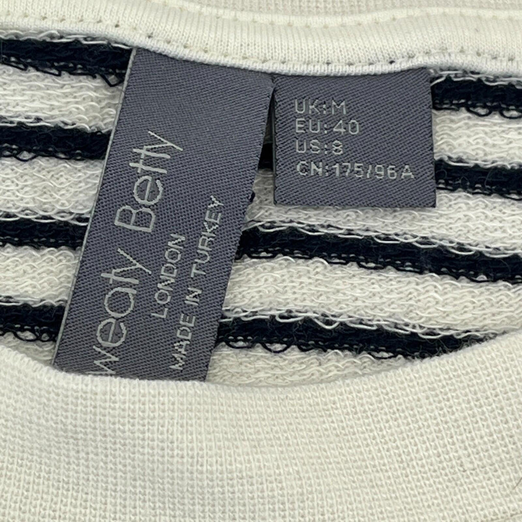 Sweaty Betty After Class Crop Sweatshirt White with Black Stripes  size Medium