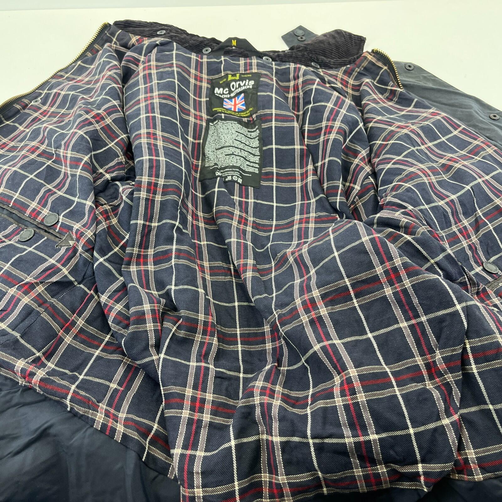 Mc Orvis Wax Jacket Mens size M Black Waxed Coat with Hood Made in the UK