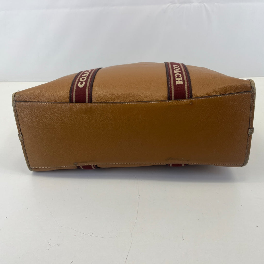 Coach Smith Tote Bag CM716 Tan Pebbled Leather Burgundy Logo Strap