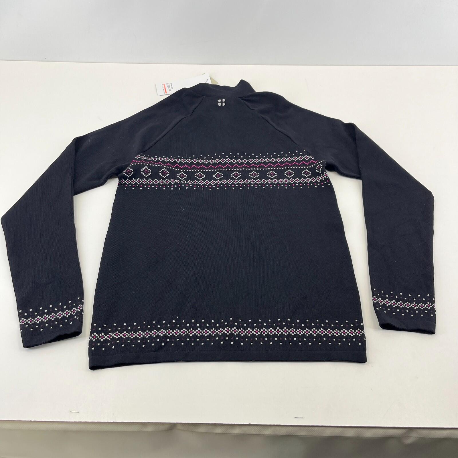 Sweaty Betty Fairisle Novelty Half Zip Base Layer Top in Black size Large - New