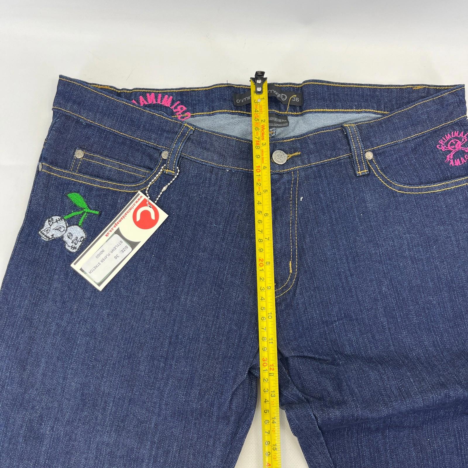 Criminal Damage Player Stretch Jeans Tapered Dark Blue 100% Cotton Denim W36 L32