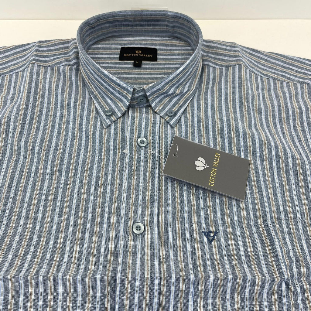 Cotton Valley Long Sleeve Shirt Blue Striped Button Down Collar UK size Large