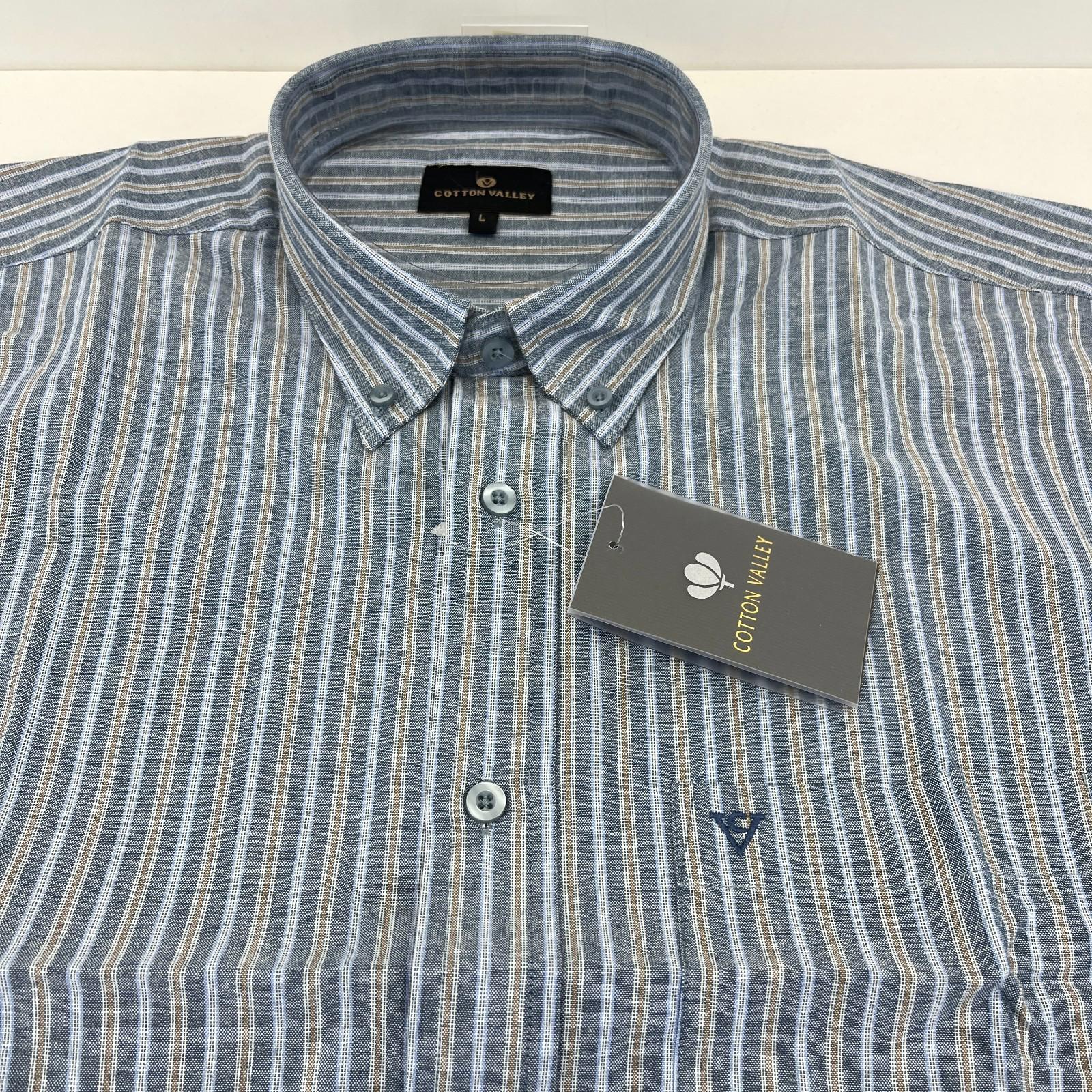 Cotton Valley Long Sleeve Shirt Blue Striped Button Down Collar UK size Large
