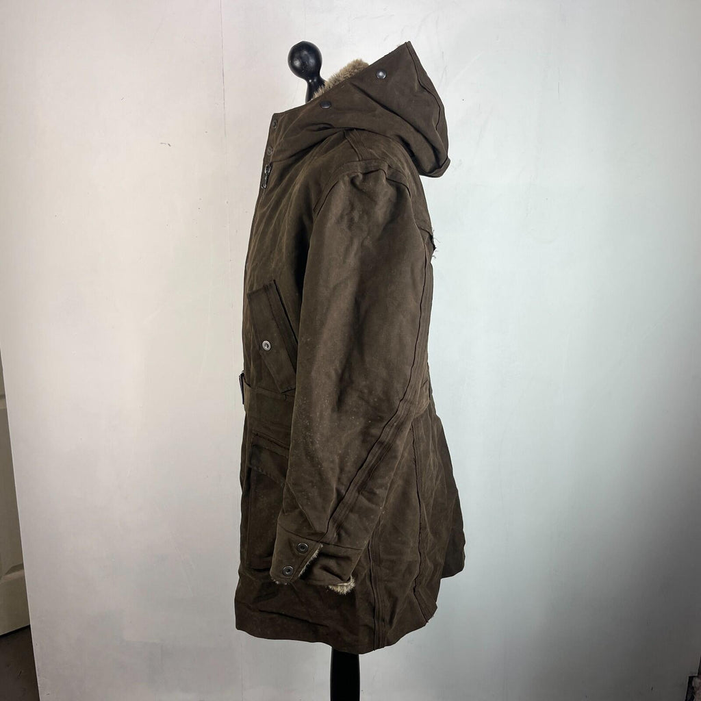 Rare Iesse Industrie Heavy Wax Denim Coat Brown & Removable Faux Fur Liner EU 50