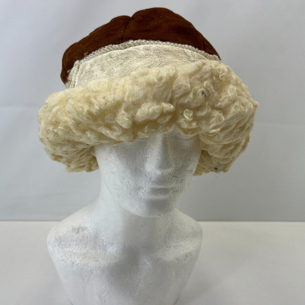 Vtg Nordvek Genuine Shearling Sheepskin Cossack Hat Winter Russian Boho Brown