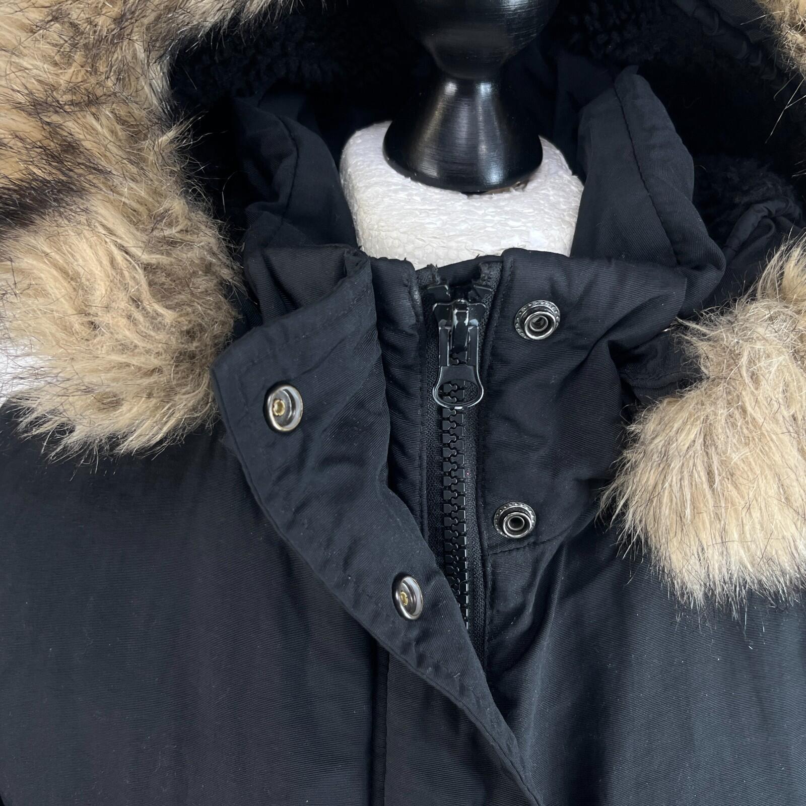 Superdry Everest Mountain Parka in Black with Fur Fringe Hood UK Women's size 12