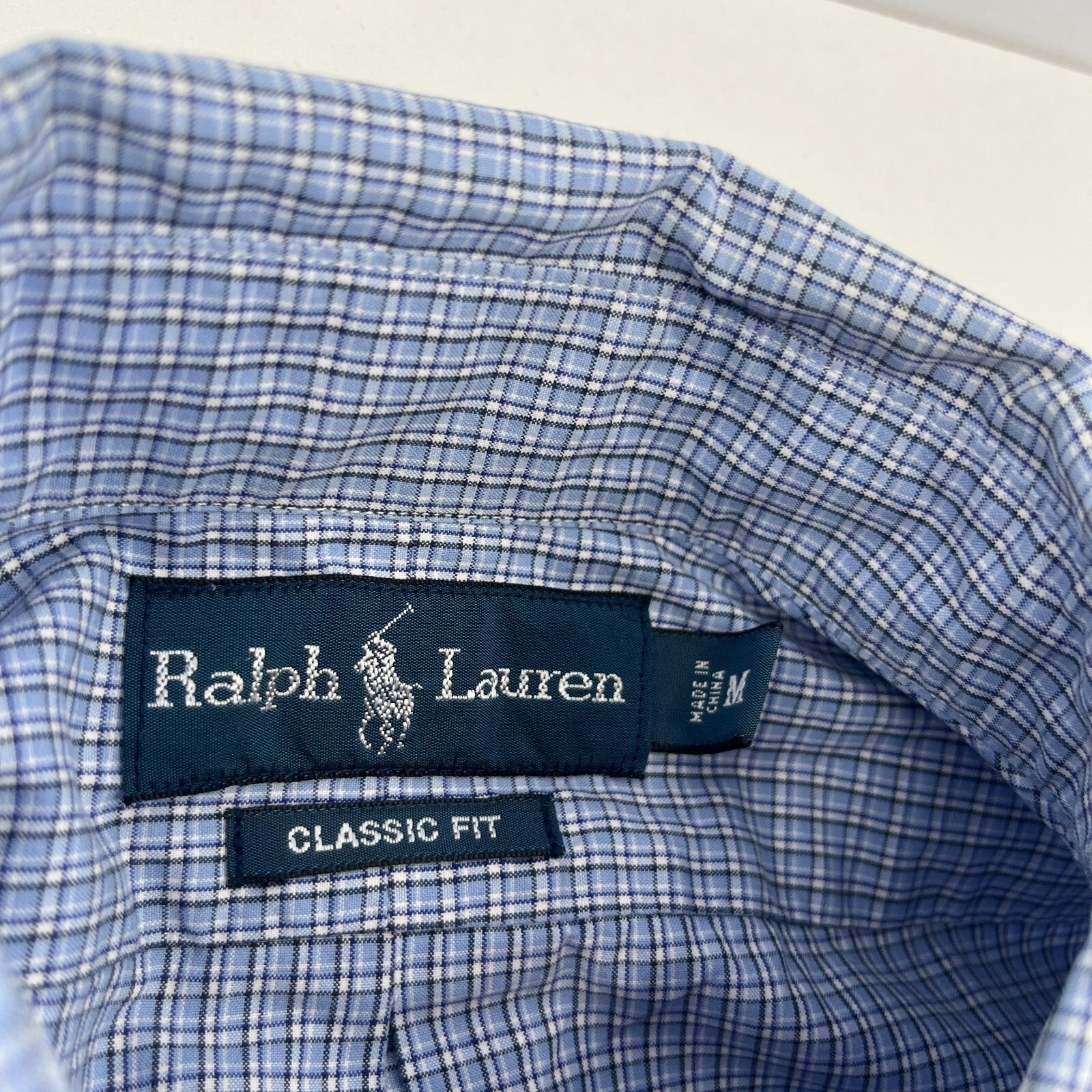 Ralph Lauren Shirt Mens size M Blue Check Cotton Button Up RL Pony