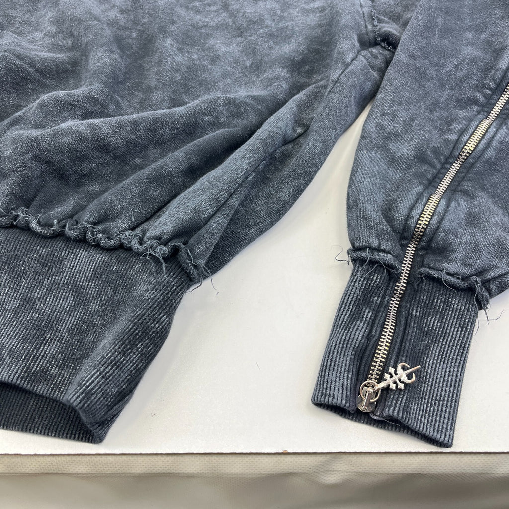 Drop Dead Distressed Look Grey w Zip Sleeves Hoodie 100% Cotton Streetwear UK L