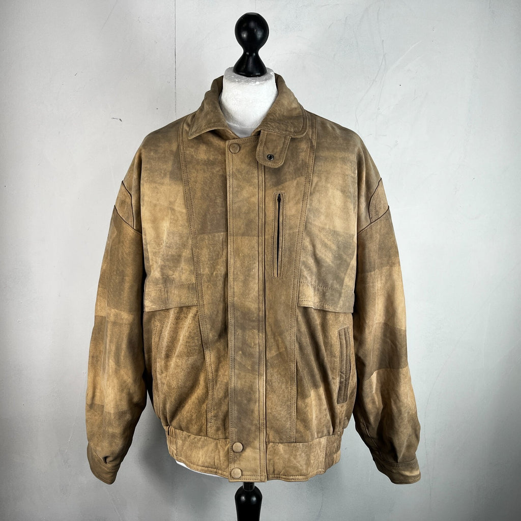 The Vali Collection Soft Leather Jacket 80s Brown Distressed Look size XL