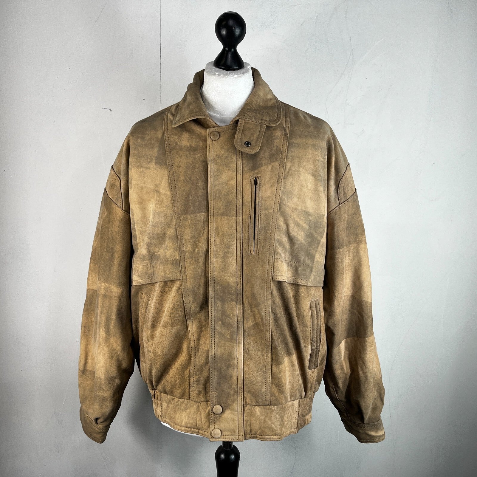 The Vali Collection Soft Leather Jacket 80s Brown Distressed Look size XL
