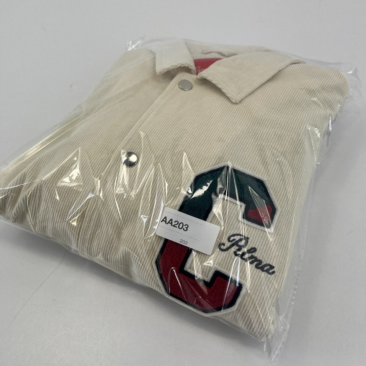 Rare Alma de Ace Coca Cola Micro Cord Varsity Jacket size Small in Cream