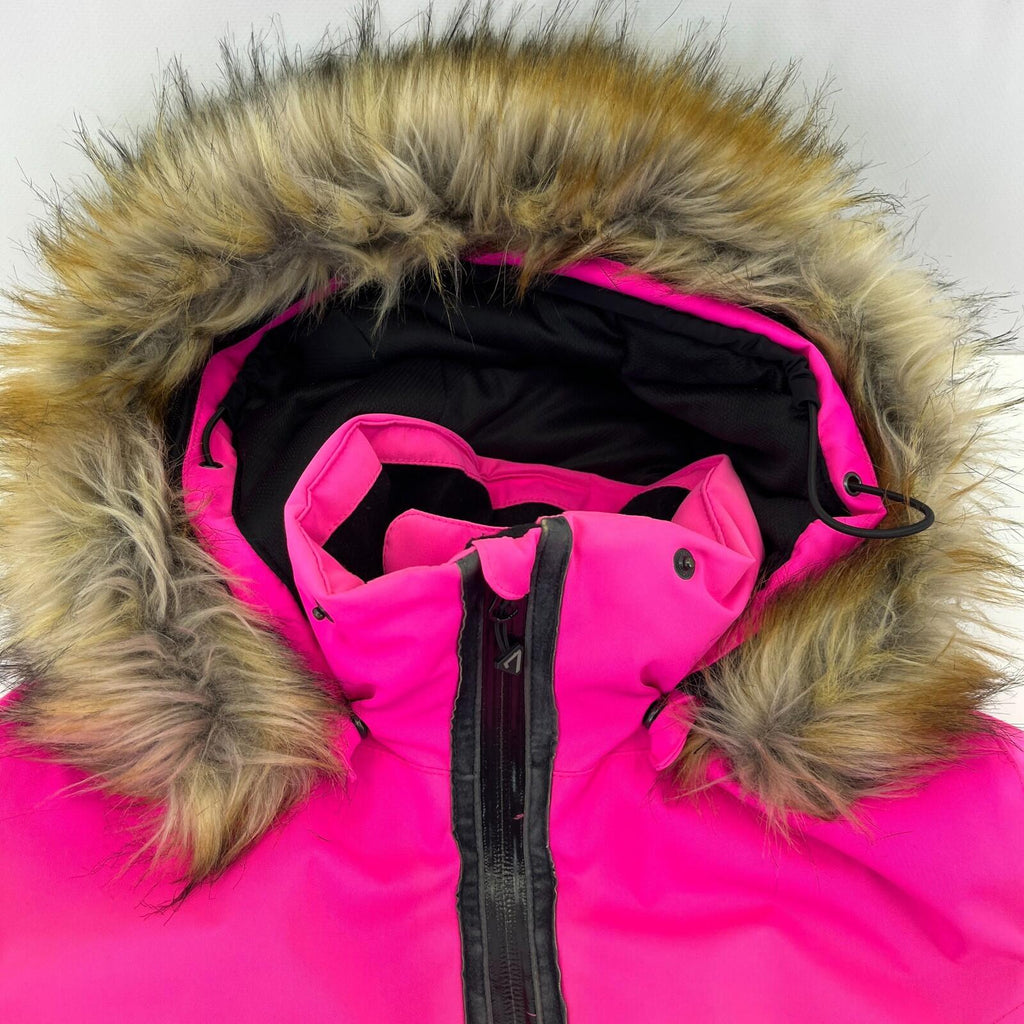 Degre 7 Women's Ski Jacket in Bright Pink with Faux Fur Fringe Hood size 38/S
