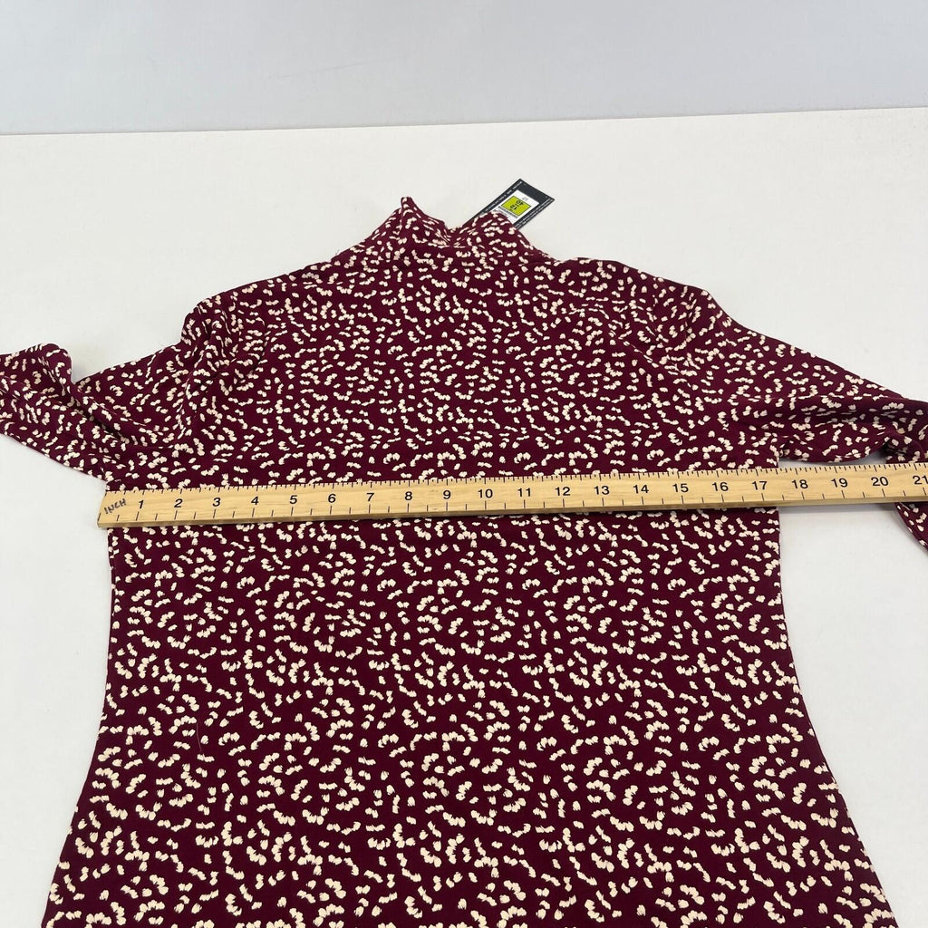 M&S Collection Women's Turtle Neck Top Burgundy & White Long Sleeve Tee size 12