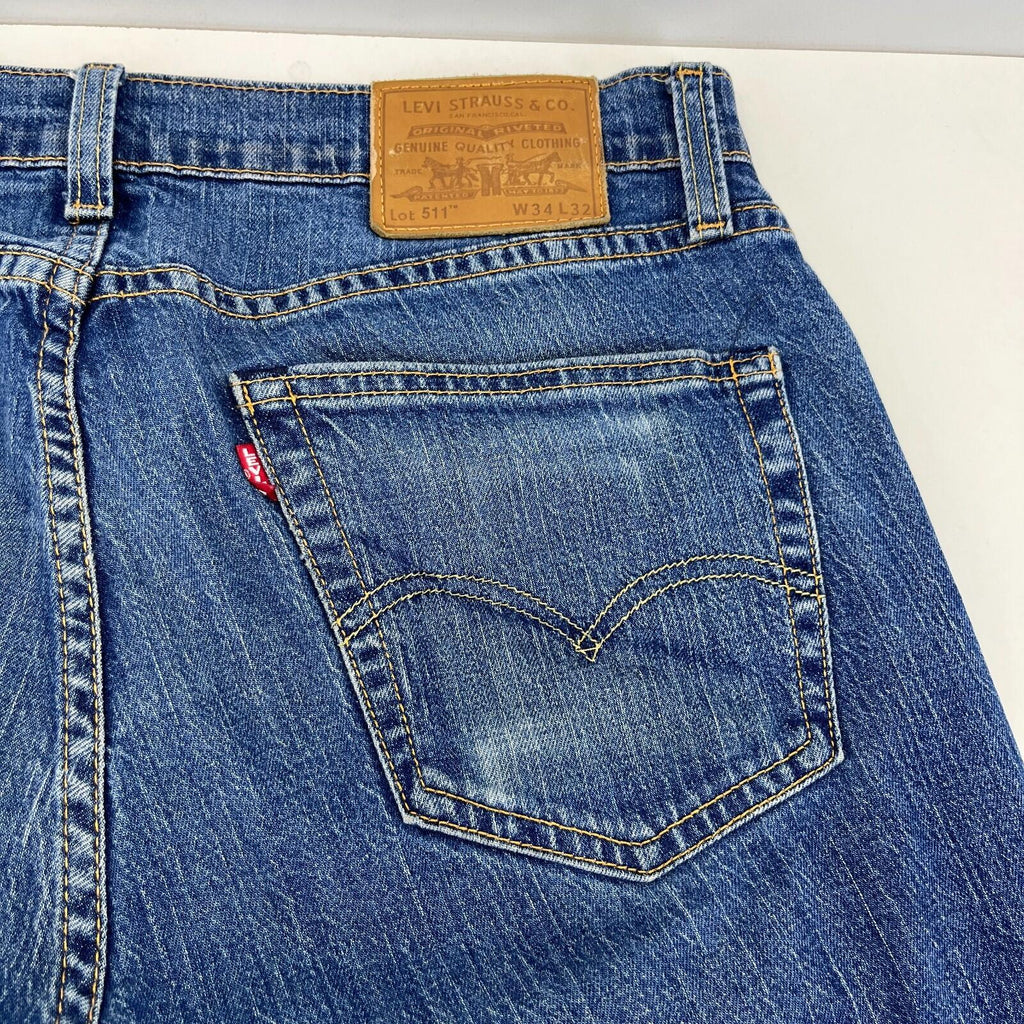 Levis 511 Premium Big E Slim Fit Jeans W34 L32 Blue Denim Straight Leg Mens