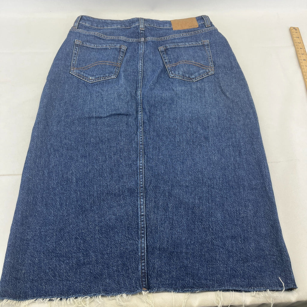 Fat Face Weston Denim Midi Skirt Cotton Festival UK 12 Dark Blue with Hem Fray