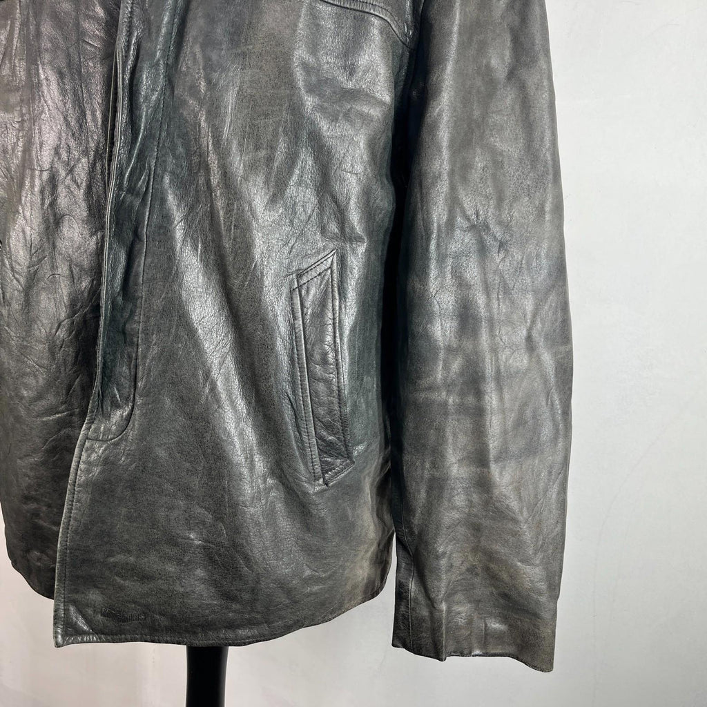 Redskins Vintage Distressed Look Black Leather Mid Length Jacket Men’s size 3XL