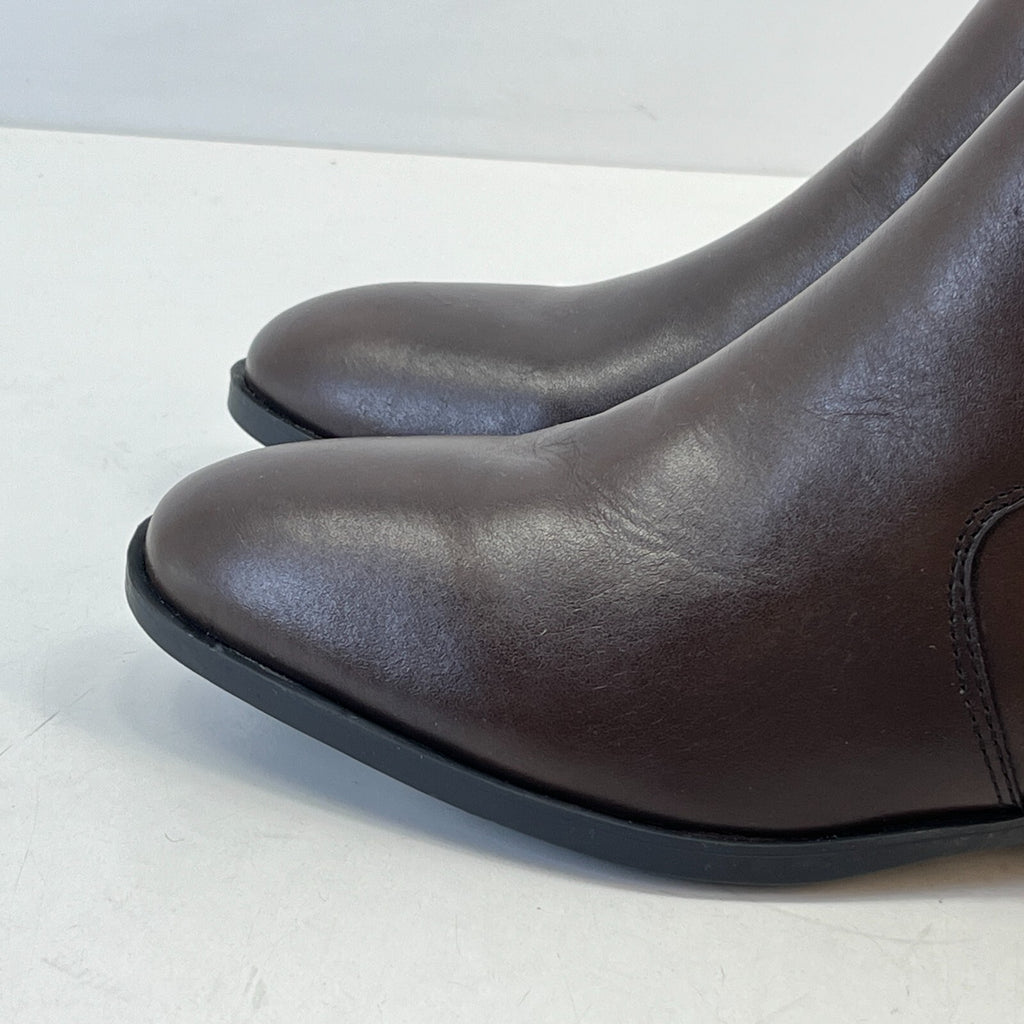 M&S Women’s Dark Brown Leather Almond Toe Ankle Boots Block Heel & Side Zip UK 8