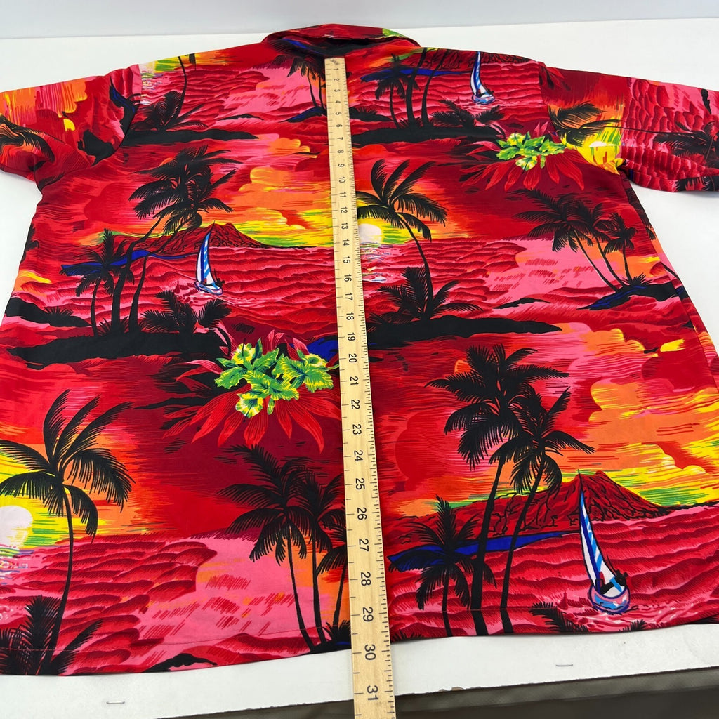 Loud Men's Red Floral Palm Hawaiian Shirt Designer Holiday Short Sleeve size XL