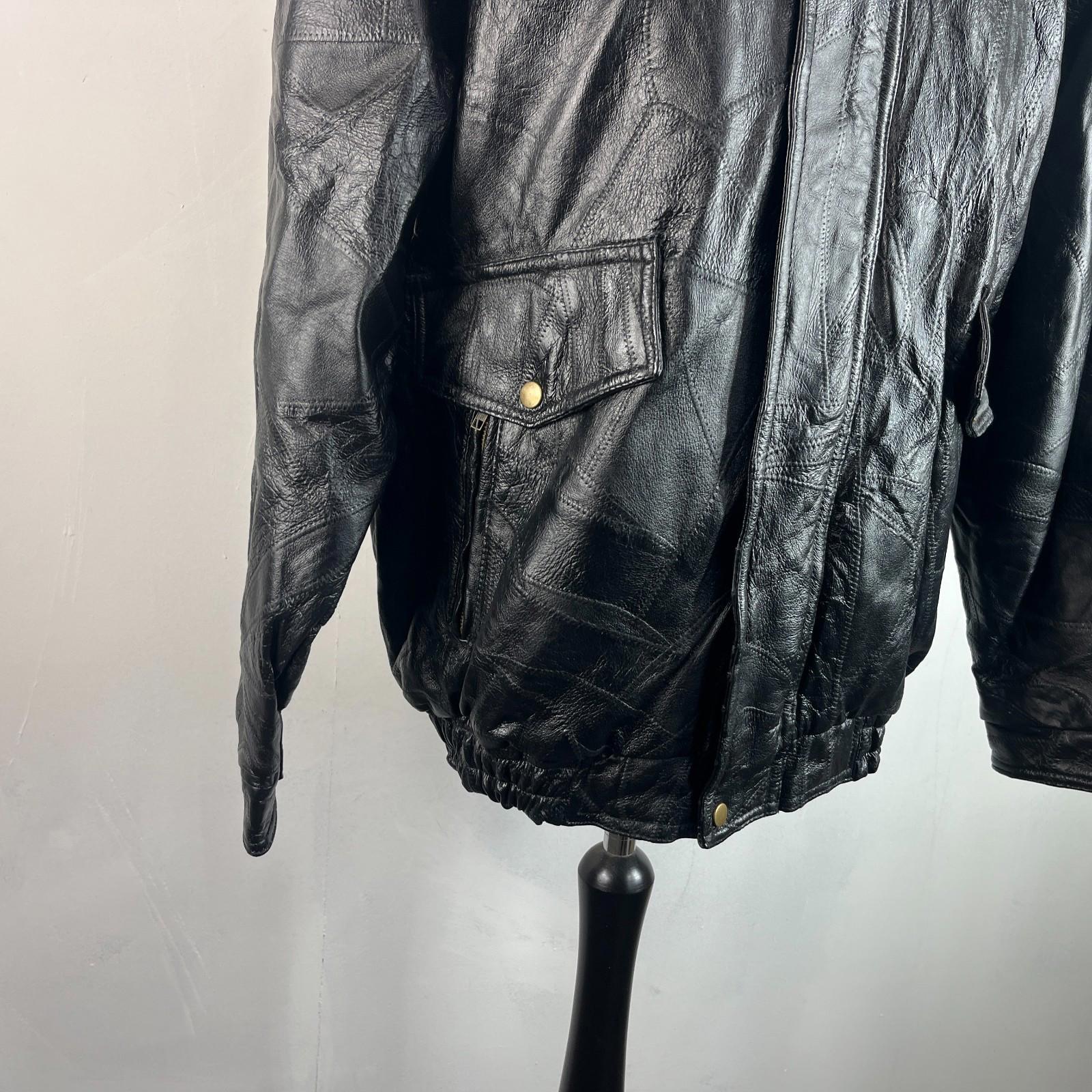 Vintage Patchwork Black Leather Bomber Jacket Men's size XL