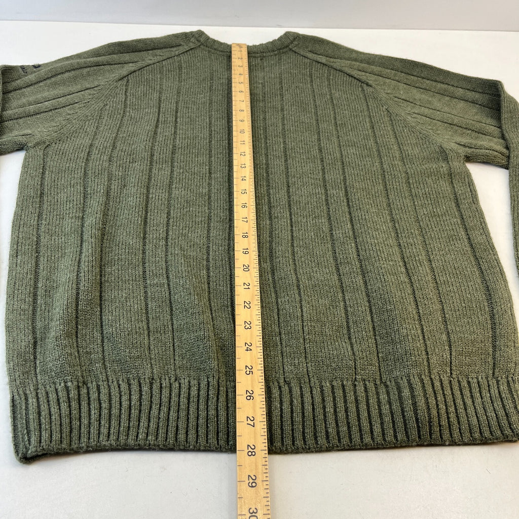 PG Field Men’s Jumper Dark Green Cable Knit Chunky V-Neck Sweater size Large