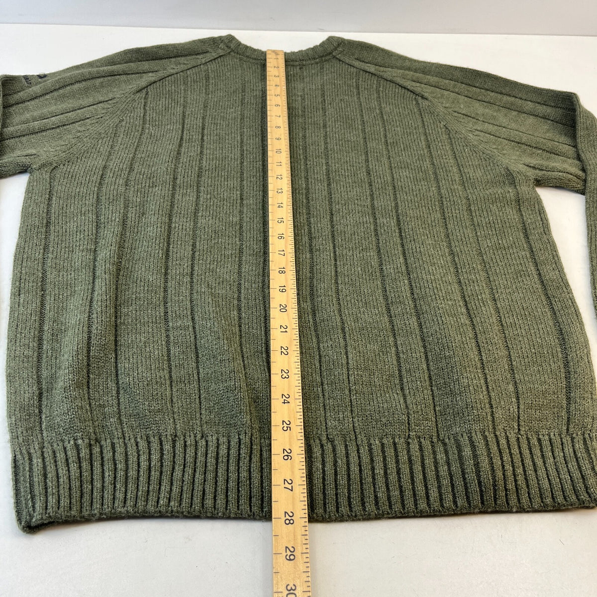 PG Field Men’s Jumper Dark Green Cable Knit Chunky V-Neck Sweater size Large