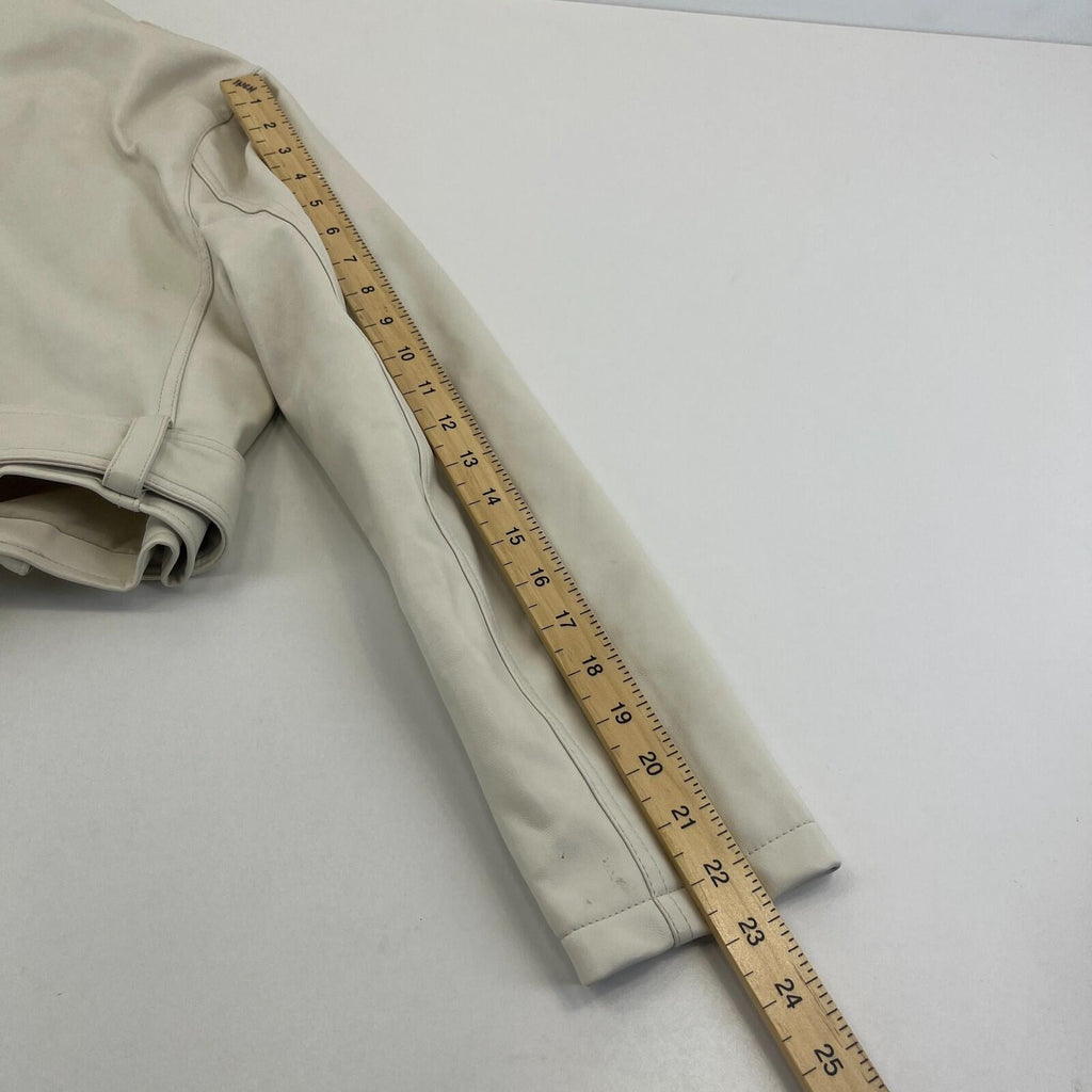 Topshop Zipped Faux Leather Cropped Biker Jacket Ivory White UK Women's size 10