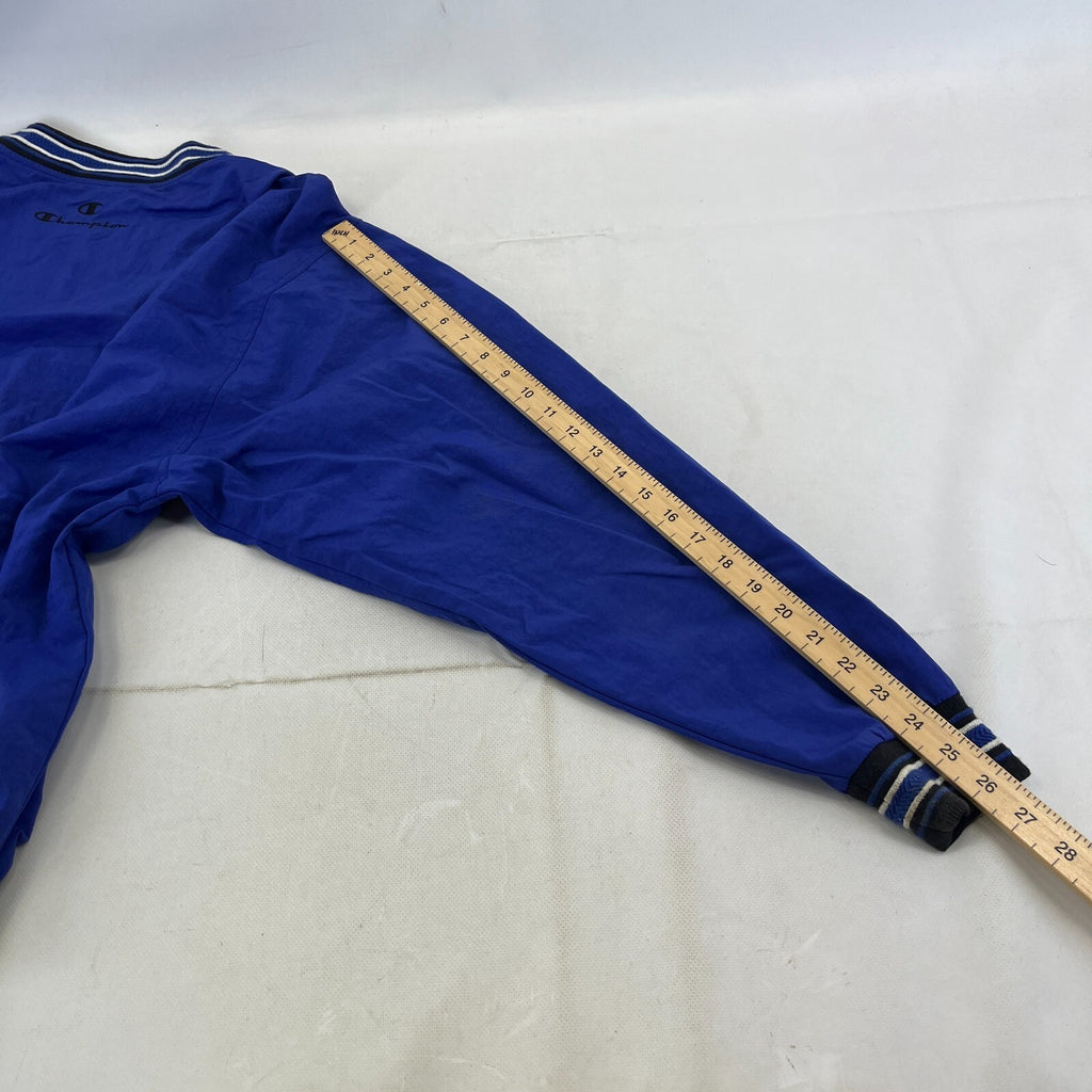 Champion Pullover Windbreaker Jacket Coat Oversized Large Blue with Embroidery