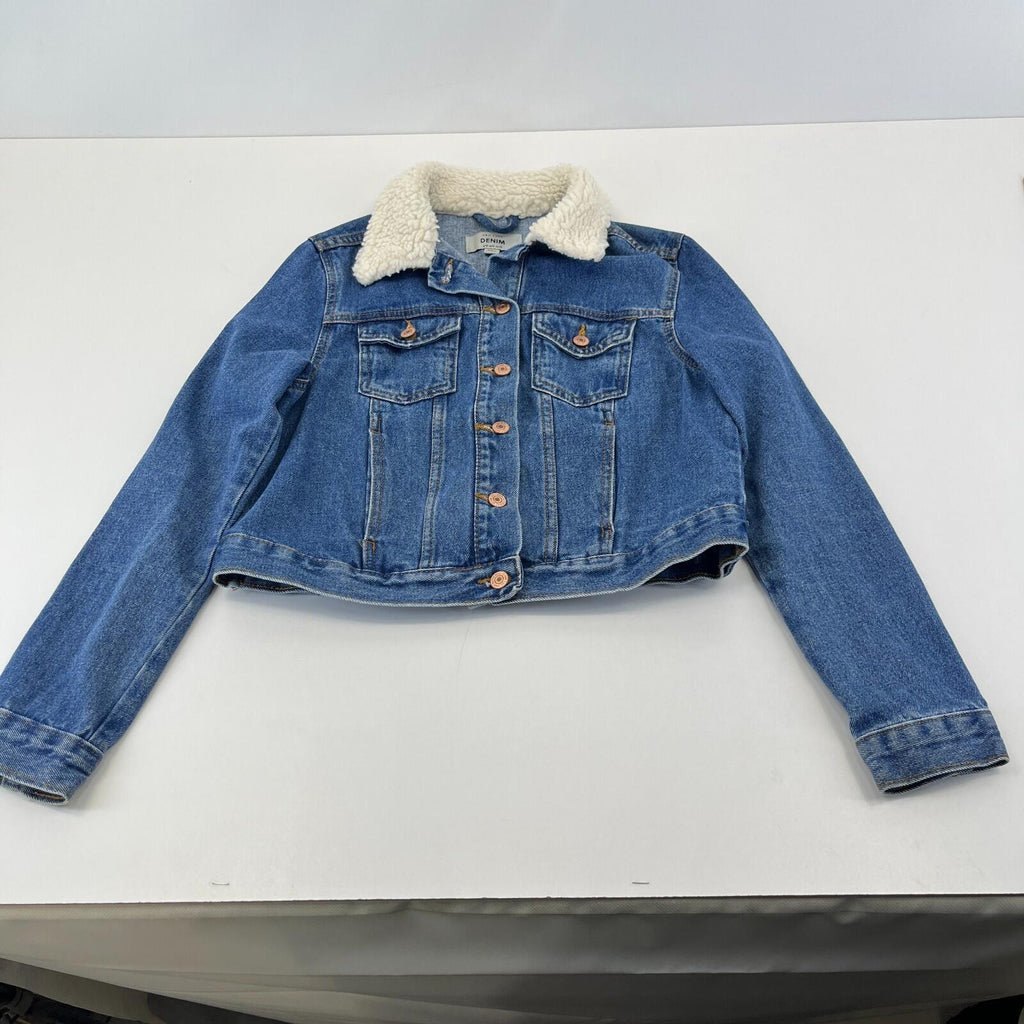 New Look Women's Blue Denim Jacket with Sherpa Collar size M