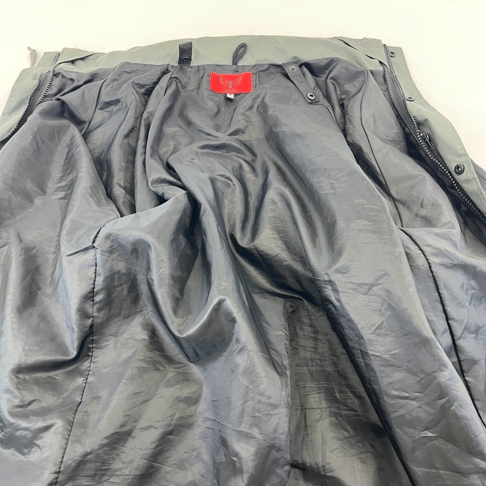Trojan Men's Waterproof Raincoat Jacket with Hood size Medium Black & Grey
