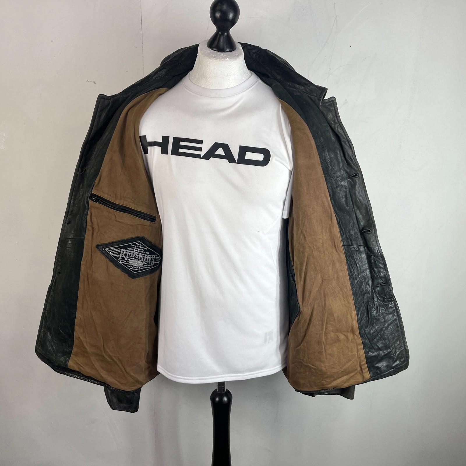 Redskins Vintage Distressed Look Black Leather Mid Length Jacket Men’s size 3XL
