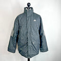 Adidas Men's Quilted Coach Jacket in Dark Grey - size Medium Oversized