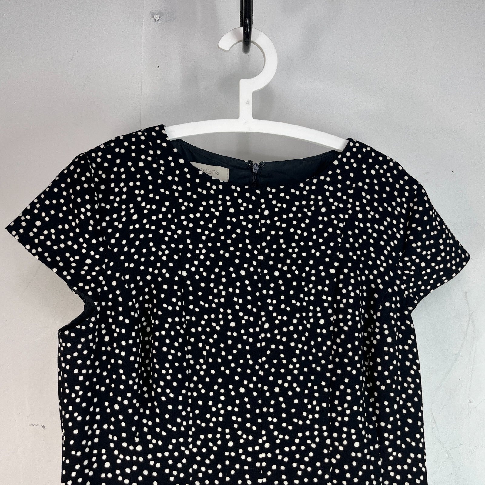 Hobbs Short Sleeve Midi Dress in Black Polka Dot UK size 16