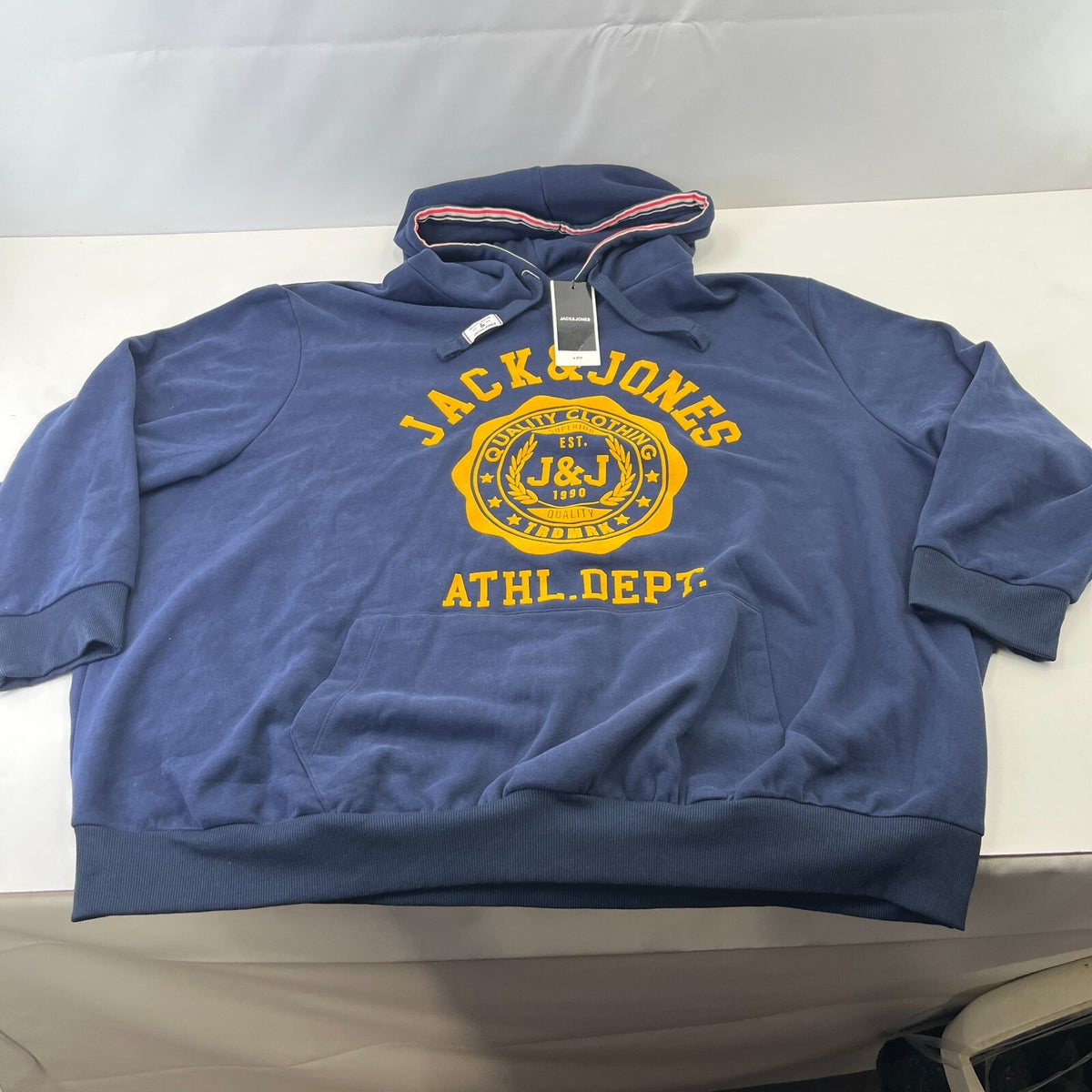 Jack & Jones Navy Logo Pullover Hooded Hoodie with Pockets Men's size 8XL
