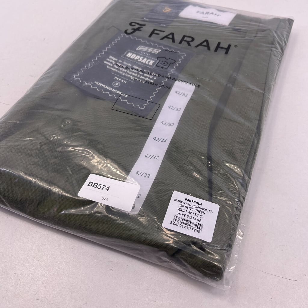 Farah Norwood Hopsack 100% Cotton Trousers Regular Fit W42" L32" Olive Green