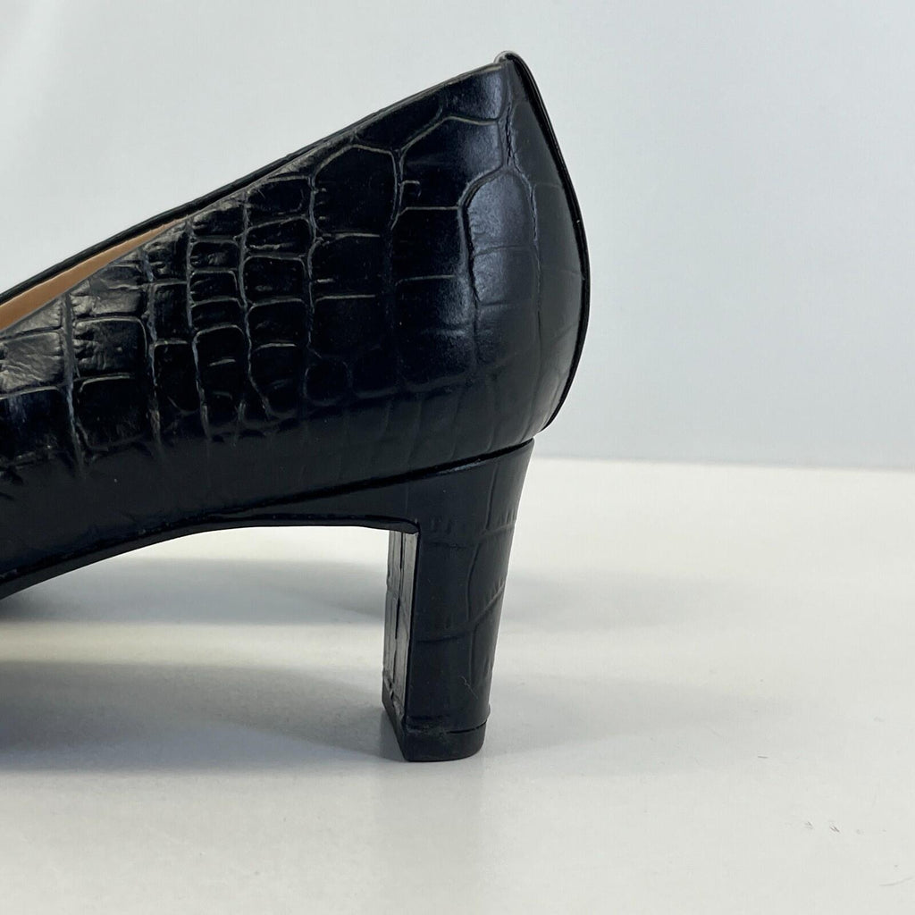 Hobbs Women's Leather Court Shoes UK 4 EU 37 Black Faux Croc Pattern