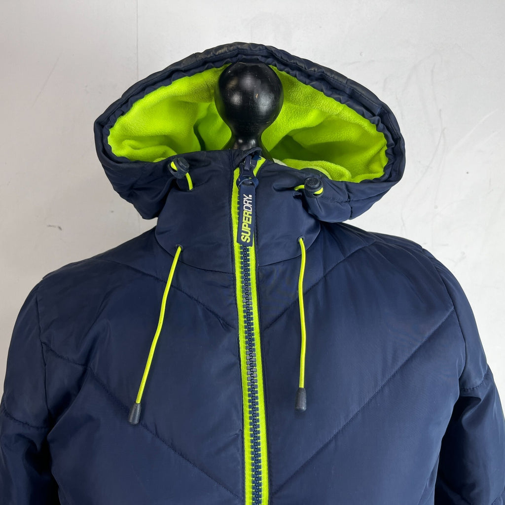 Superdry Navy Blue & Green Puffer Jacket with Hood size XS