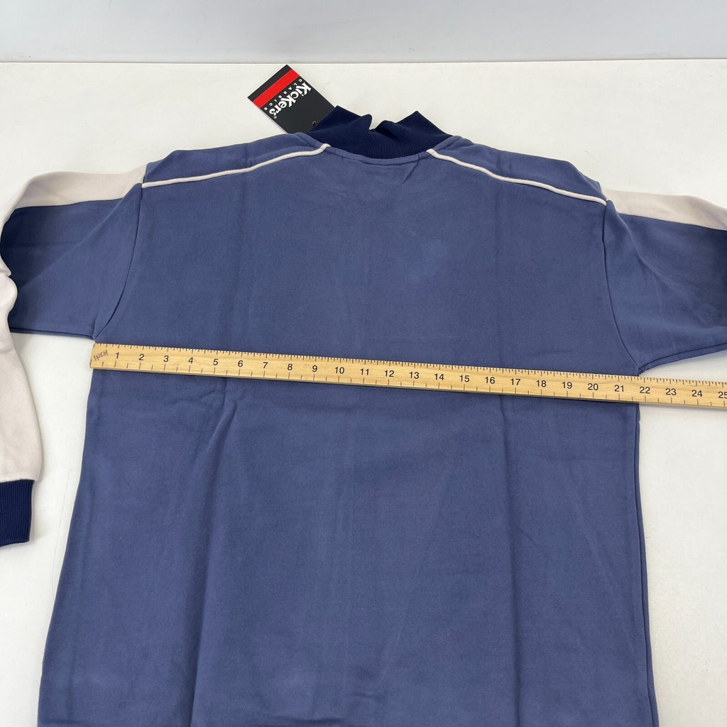 Kickers Big Spellout Blue 1/4 Zip Pullover Sweater Applique Logo size Small