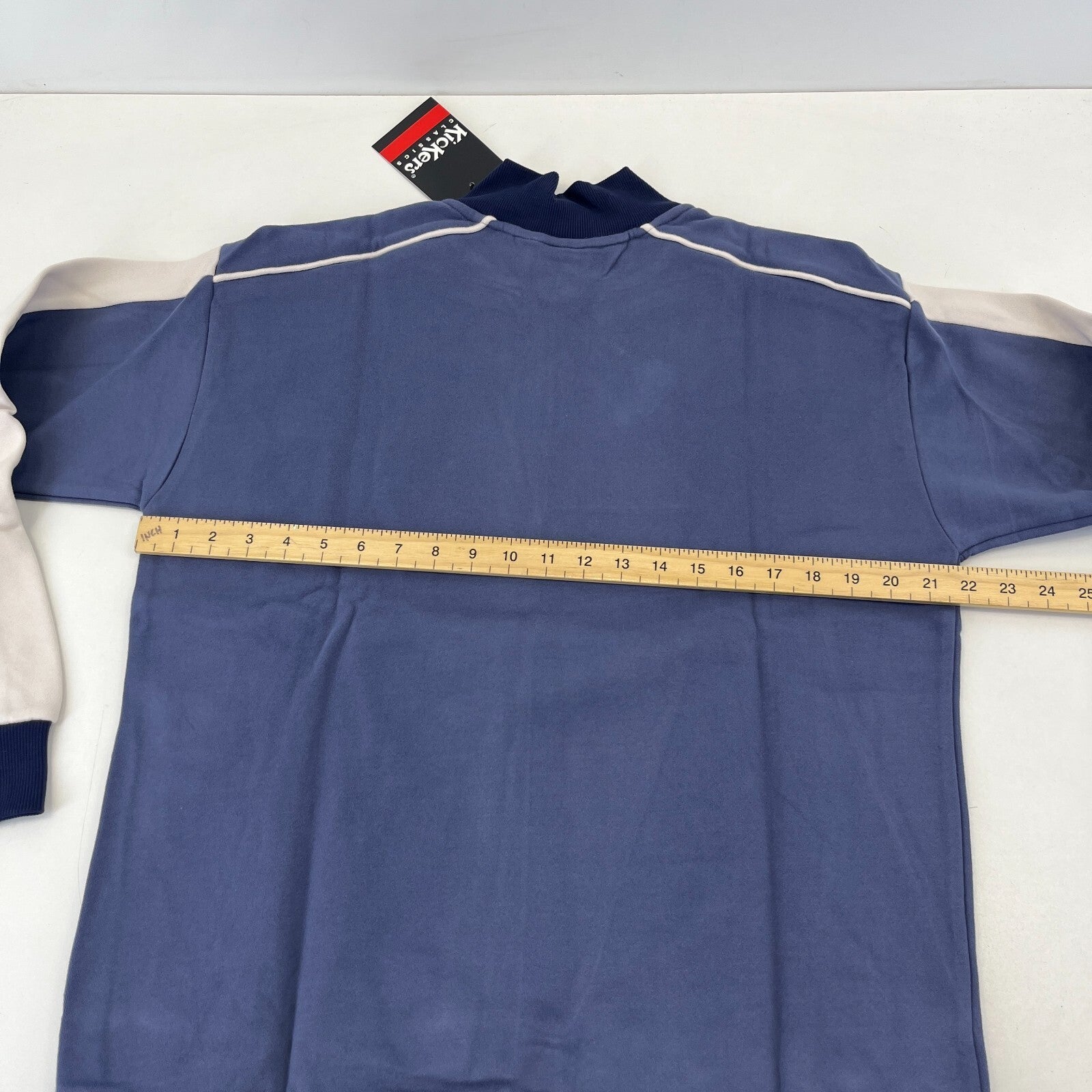 Kickers Big Spellout Blue 1/4 Zip Pullover Sweater Applique Logo size Small