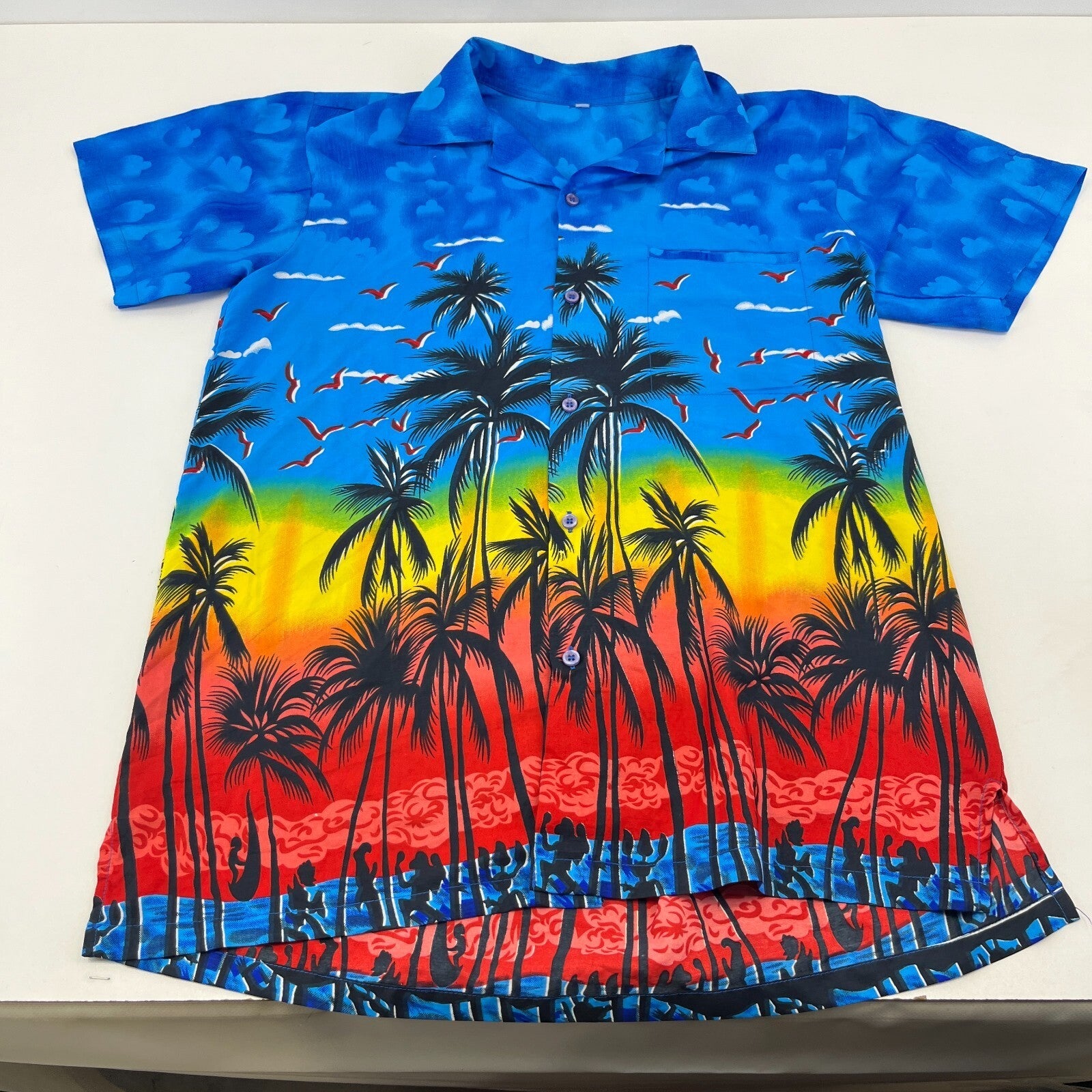 Loud Men's Multicolour Palm Hawaiian Shirt Designer Holiday Short Sleeve size L