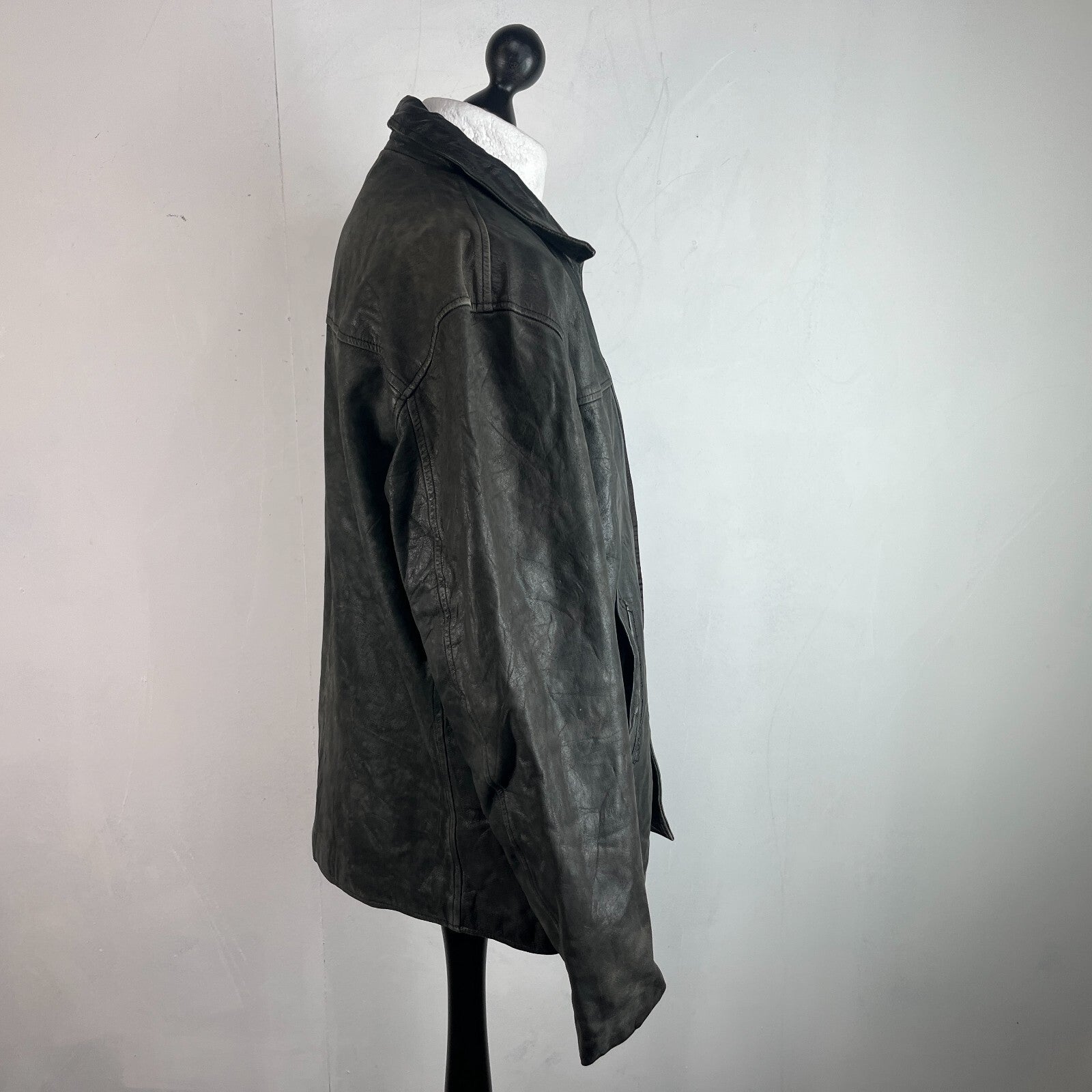 Redskins Vintage Distressed Look Black Leather Mid Length Jacket Men’s size 3XL