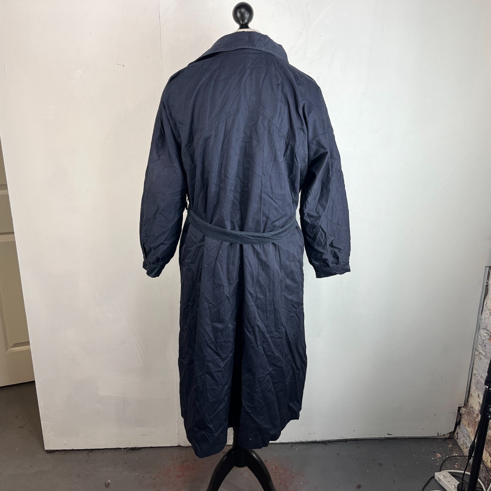 Vintage C&A Women's Lined Trench Coat with Belt Navy Blue size 46