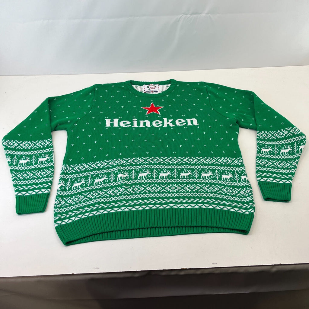 Heineken Christmas Jumper Green Men's Festive Work Party size XL
