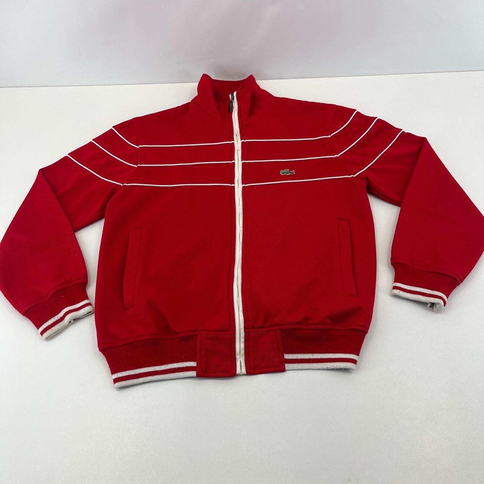 Vintage Lacoste Sport 1990s Retro Classic Track Jacket Red & White size Small