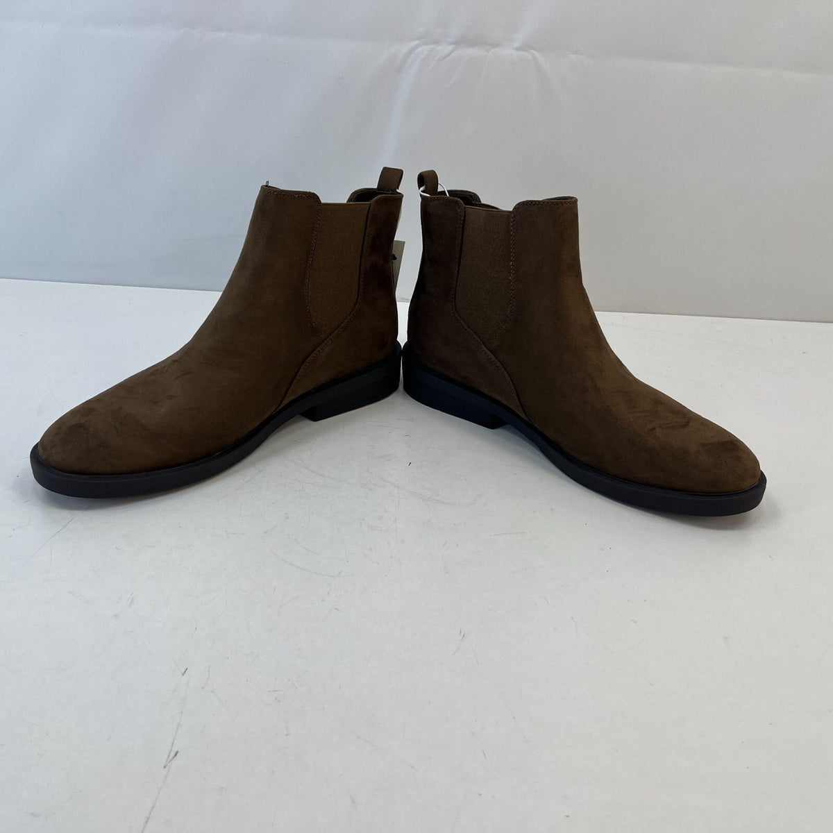 M&S Women’s Vegan Faux Suede Round Toe Ankle Boots with Block Heel Brown UK 9