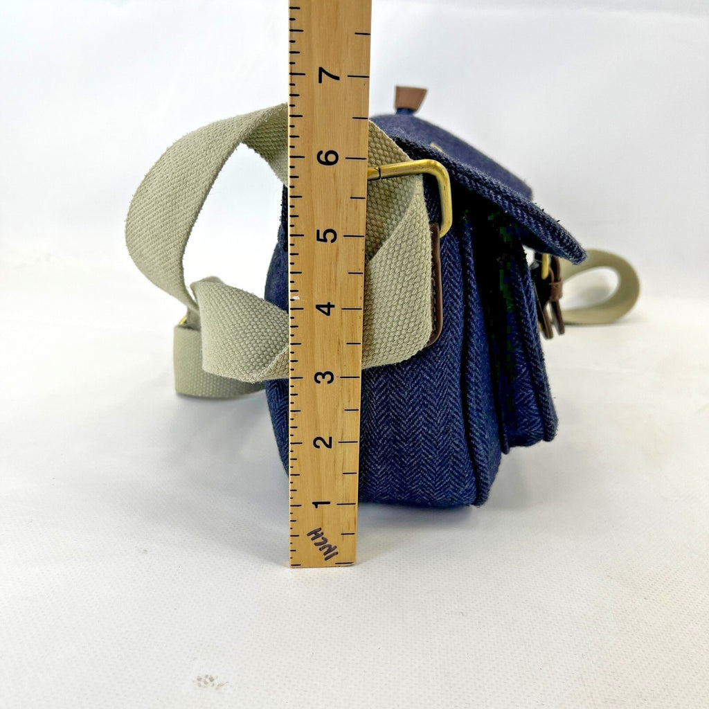 House of Tweed Navy Blue Medium Crossbody Satchel Bag Handbag Herringbone